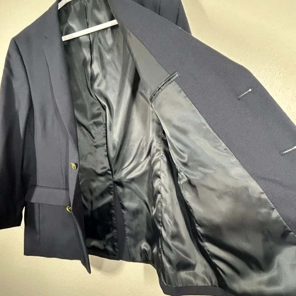 Stafford Essentials Sport Coat Mens 48 Regular Navy Wool Blend Two Button